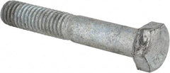 Value Collection - 3/8-16 UNC, 2-1/4" Length Under Head Hex Head Cap Screw - Partially Threaded, Grade 5 Steel, Hot Dipped Galvanized Finish, 9/16" Hex - USA Tool & Supply