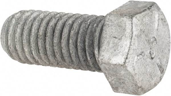 Value Collection - 7/16-14 UNC, 1" Length Under Head Hex Head Cap Screw - Fully Threaded, Grade 5 Steel, Hot Dipped Galvanized Finish, 5/8" Hex - USA Tool & Supply