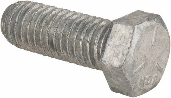 Value Collection - 7/16-14 UNC, 1-1/4" Length Under Head Hex Head Cap Screw - Fully Threaded, Grade 5 Steel, Hot Dipped Galvanized Finish, 5/8" Hex - USA Tool & Supply