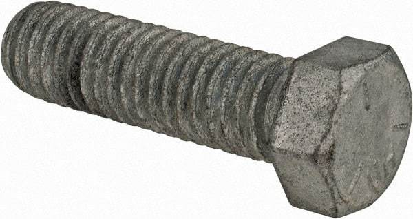 Value Collection - 7/16-14 UNC, 1-1/2" Length Under Head Hex Head Cap Screw - Partially Threaded, Grade 5 Steel, Hot Dipped Galvanized Finish, 5/8" Hex - USA Tool & Supply
