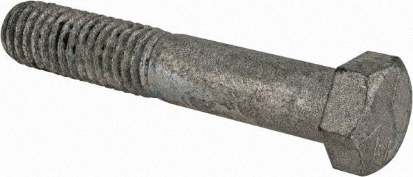 Value Collection - 7/16-14 UNC, 2-1/2" Length Under Head Hex Head Cap Screw - Partially Threaded, Grade 5 Steel, Hot Dipped Galvanized Finish, 5/8" Hex - USA Tool & Supply