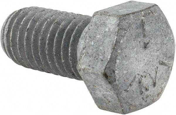 Value Collection - 1/2-13 UNC, 1" Length Under Head Hex Head Cap Screw - Fully Threaded, Grade 5 Steel, Hot Dipped Galvanized Finish, 3/4" Hex - USA Tool & Supply