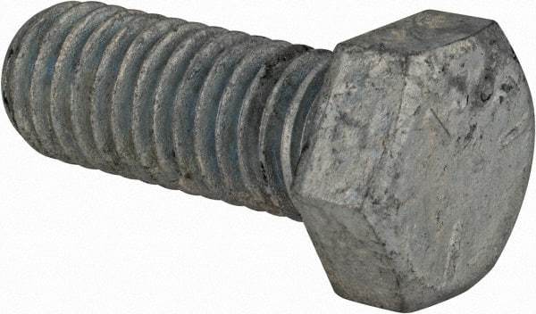 Value Collection - 1/2-13 UNC, 1-1/4" Length Under Head Hex Head Cap Screw - Fully Threaded, Grade 5 Steel, Hot Dipped Galvanized Finish, 3/4" Hex - USA Tool & Supply