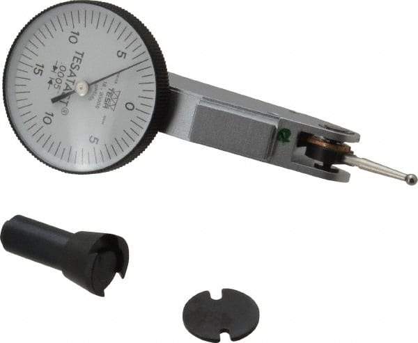 TESA Brown & Sharpe - 0.03 Inch Range, 0.0005 Inch Dial Graduation, Horizontal Dial Test Indicator - 1 Inch White Dial, 0-15-0 Dial Reading, Accurate to 0.0005 Inch - USA Tool & Supply