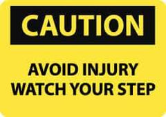 NMC - "Caution - Avoid Injury - Watch Your Step", 10" Long x 14" Wide, Rigid Plastic Safety Sign - Rectangle, 0.05" Thick, Use for Accident Prevention - USA Tool & Supply