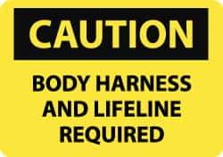 NMC - "Caution - Body Harness and Lifeline Required", 10" Long x 14" Wide, Rigid Plastic Safety Sign - Rectangle, 0.05" Thick, Use for Accident Prevention - USA Tool & Supply