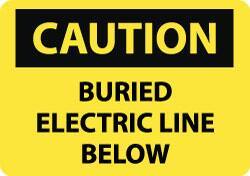 NMC - "Caution - Buried Electric Line Below", 10" Long x 14" Wide, Rigid Plastic Safety Sign - Rectangle, 0.05" Thick, Use for Accident Prevention - USA Tool & Supply