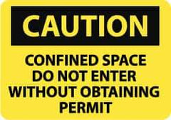 NMC - "Caution - Confined Space - Do Not Enter without Obtaining Permit", 10" Long x 14" Wide, Rigid Plastic Safety Sign - Rectangle, 0.05" Thick, Use for Accident Prevention - USA Tool & Supply