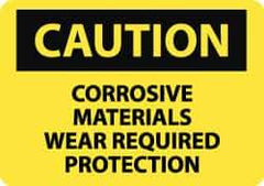 NMC - "Caution - Corrosive Materials - Wear Required Protection", 10" Long x 14" Wide, Aluminum Safety Sign - Rectangle, 0.04" Thick, Use for Hazardous Materials - USA Tool & Supply