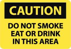 NMC - "Caution - Do Not Smoke Eat or Drink in This Area", 10" Long x 14" Wide, Pressure-Sensitive Vinyl Safety Sign - Rectangle, 0.004" Thick, Use for Accident Prevention - USA Tool & Supply