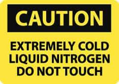 NMC - "Caution - Extremely Cold Liquid Nitrogen - Do Not Touch", 10" Long x 14" Wide, Pressure-Sensitive Vinyl Safety Sign - Rectangle, 0.004" Thick, Use for Hazardous Materials - USA Tool & Supply