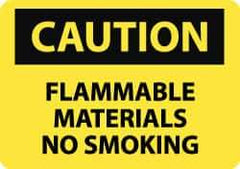 NMC - "Caution - Flammable Materials - No Smoking", 10" Long x 14" Wide, Rigid Plastic Safety Sign - Rectangle, 0.05" Thick, Use for Hazardous Materials - USA Tool & Supply