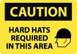 NMC - "Caution - Hard Hats Required in This Area", 10" Long x 14" Wide, Rigid Plastic Safety Sign - Rectangle, 0.05" Thick, Use for Accident Prevention - USA Tool & Supply
