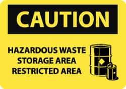 NMC - "Caution - Hazardous Waste Storage Area - Restricted Area", 10" Long x 14" Wide, Pressure-Sensitive Vinyl Safety Sign - Rectangle, 0.004" Thick, Use for Hazardous Materials - USA Tool & Supply