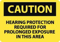 NMC - "Caution - Hearing Protection Required for Prolonged Exposure in This Area", 10" Long x 14" Wide, Aluminum Safety Sign - Rectangle, 0.04" Thick, Use for Accident Prevention - USA Tool & Supply