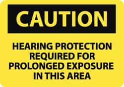 NMC - "Caution - Hearing Protection Required for Prolonged Exposure in This Area", 10" Long x 14" Wide, Pressure-Sensitive Vinyl Safety Sign - Rectangle, 0.004" Thick, Use for Accident Prevention - USA Tool & Supply