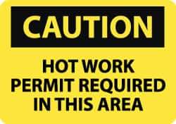 NMC - "Caution - Hot Work Permit Required in This Area", 10" Long x 14" Wide, Aluminum Safety Sign - Rectangle, 0.04" Thick, Use for Hazardous Materials - USA Tool & Supply