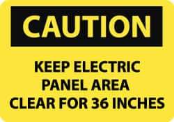 NMC - "Caution - Keep Electric Panel Area Clear for 36 Inches", 10" Long x 14" Wide, Pressure-Sensitive Vinyl Safety Sign - Rectangle, 0.004" Thick, Use for Accident Prevention - USA Tool & Supply