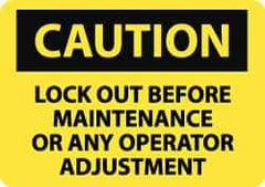 NMC - "Caution - Lock Out Before Maintenance or Any Operator Adjustment", 10" Long x 14" Wide, Pressure-Sensitive Vinyl Safety Sign - Rectangle, 0.004" Thick, Use for Accident Prevention - USA Tool & Supply