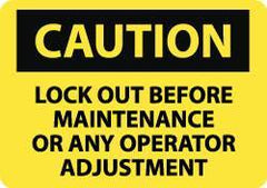 NMC - "Caution - Lock Out Before Maintenance or Any Operator Adjustment", 10" Long x 14" Wide, Rigid Plastic Safety Sign - Rectangle, 0.05" Thick, Use for Accident Prevention - USA Tool & Supply