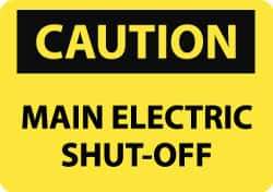 NMC - "Caution - Main Electric Shut-Off", 10" Long x 14" Wide, Pressure-Sensitive Vinyl Safety Sign - Rectangle, 0.004" Thick, Use for Accident Prevention - USA Tool & Supply