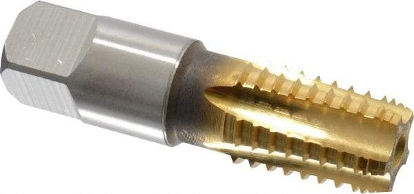 Hertel - 3/8-18 NPT, 5 Flutes, TiN Coated, High Speed Steel, Interrupted Thread Pipe Tap - Regular Hook - Exact Industrial Supply
