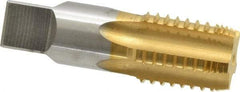 Hertel - 3/4-14 NPT, 5 Flutes, TiN Coated, High Speed Steel, Interrupted Thread Pipe Tap - Regular Hook - USA Tool & Supply