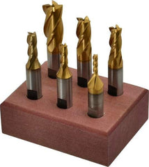 Hertel - 1/8 to 1/2", 4 Flute End Mill Set - TiN Coated, High Speed Steel, 3/8" Shank Diam - USA Tool & Supply