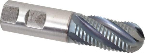 Hertel - 1" Diam, Coarse Pitch, 2" LOC, 5 Flute Cobalt Roughing Ball End Mill - TiCN Finish, 4-1/2" OAL, 1" Shank Diam, Single End, Centercutting, 30° Helix - USA Tool & Supply