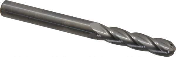 Hertel - 3/8" Diam, 1-3/4" LOC, 4 Flute Solid Carbide Ball End Mill - Uncoated, Single End, 4" OAL, 3/8" Shank Diam - USA Tool & Supply