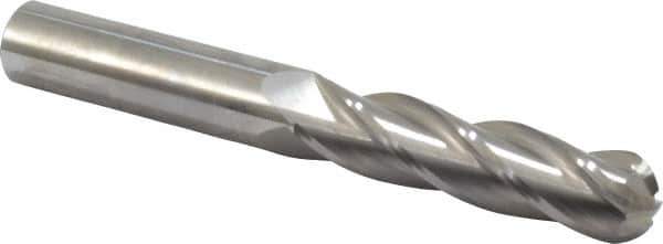 Hertel - 1/2" Diam, 2" LOC, 4 Flute Solid Carbide Ball End Mill - Uncoated, Single End, 4" OAL, 1/2" Shank Diam - USA Tool & Supply