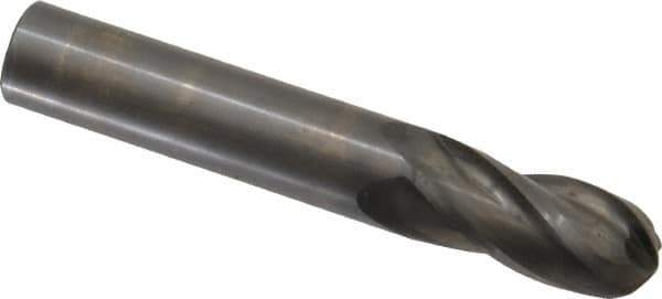 Hertel - 9/16" Diam, 1-1/4" LOC, 4 Flute Solid Carbide Ball End Mill - Uncoated, Single End, 3-1/2" OAL, 9/16" Shank Diam - USA Tool & Supply