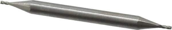 Hertel - 1/32", 1/16" LOC, 1/8" Shank Diam, 1-1/2" OAL, 4 Flute, Solid Carbide Square End Mill - Double End, Uncoated, Spiral Flute, 30° Helix, Centercutting, Right Hand Cut - USA Tool & Supply