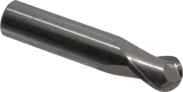 Hertel - 1/2" Diam, 5/8" LOC, 2 Flute Solid Carbide Ball End Mill - Uncoated, Single End, 2-1/2" OAL, 1/2" Shank Diam - USA Tool & Supply