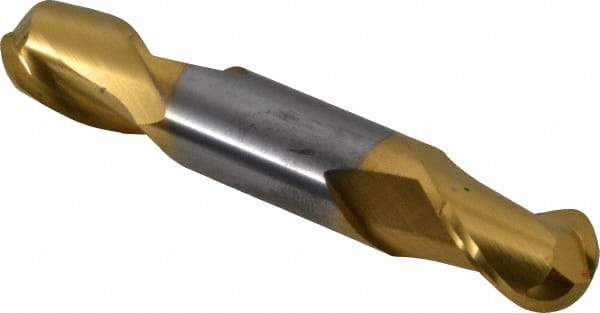 Hertel - 1/2" Diam, 5/8" LOC, 2 Flute Solid Carbide Ball End Mill - TiN Finish, Double End, 3" OAL, 1/2" Shank Diam - USA Tool & Supply