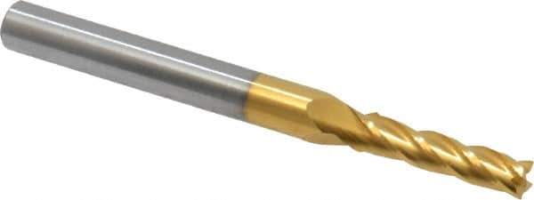 Hertel - 9/64", 1/2" LOC, 3/16" Shank Diam, 2" OAL, 4 Flute, Solid Carbide Square End Mill - Single End, TiN Finish, Spiral Flute, 30° Helix, Centercutting, Right Hand Cut, Right Hand Flute - USA Tool & Supply