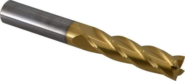 Hertel - 1/2", 2" LOC, 1/2" Shank Diam, 4" OAL, 4 Flute, Solid Carbide Square End Mill - Single End, TiN Finish, Spiral Flute, 30° Helix, Centercutting, Right Hand Cut, Right Hand Flute - USA Tool & Supply