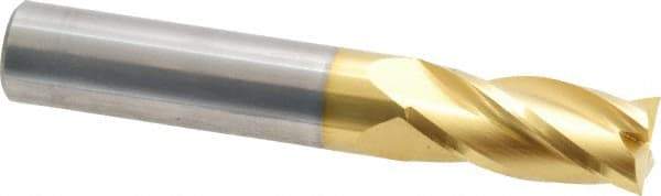 Hertel - 9/16", 1-1/4" LOC, 9/16" Shank Diam, 3-1/2" OAL, 4 Flute, Solid Carbide Square End Mill - Single End, TiN Finish, Spiral Flute, 30° Helix, Centercutting, Right Hand Cut, Right Hand Flute - USA Tool & Supply