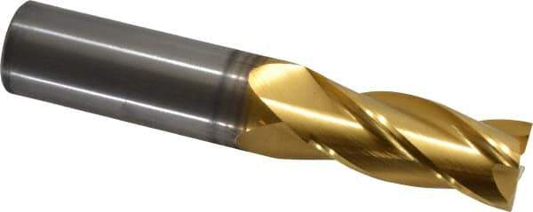 Hertel - 11/16", 1-3/8" LOC, 3/4" Shank Diam, 4" OAL, 4 Flute, Solid Carbide Square End Mill - Single End, TiN Finish, Spiral Flute, 30° Helix, Centercutting, Right Hand Cut - USA Tool & Supply