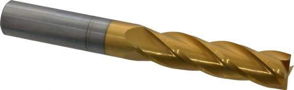 Hertel - 3/4", 3" LOC, 3/4" Shank Diam, 6" OAL, 4 Flute, Solid Carbide Square End Mill - Single End, TiN Finish, Spiral Flute, 30° Helix, Centercutting, Right Hand Cut - USA Tool & Supply