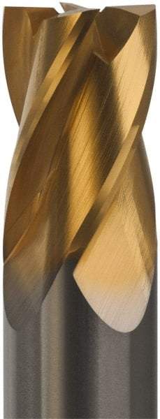 Hertel - 1", 1-1/2" LOC, 1" Shank Diam, 4" OAL, 4 Flute, Solid Carbide Square End Mill - Single End, TiN Finish, Spiral Flute, 30° Helix, Centercutting, Right Hand Cut - USA Tool & Supply