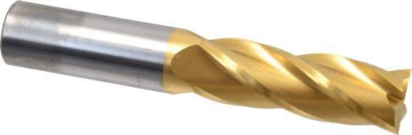 Hertel - 1", 3" LOC, 1" Shank Diam, 6" OAL, 4 Flute, Solid Carbide Square End Mill - Single End, TiN Finish, Spiral Flute, 30° Helix, Centercutting, Right Hand Cut - USA Tool & Supply