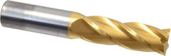 Hertel - 1", 3" LOC, 1" Shank Diam, 6" OAL, 4 Flute, Solid Carbide Square End Mill - Single End, TiN Finish, Spiral Flute, 30° Helix, Centercutting, Right Hand Cut - USA Tool & Supply