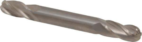 Hertel - 3/8" Diam, 3/4" LOC, 4 Flute Solid Carbide Ball End Mill - Uncoated, Double End, 3-1/2" OAL, 3/8" Shank Diam, Spiral Flute - USA Tool & Supply