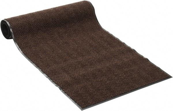 PRO-SAFE - 10 Ft. Long x 3 Ft. Wide, Poly Blended Carpet Surface, Chevron Ribbed Entrance Matting - 5/16 Inch Thick, Indoor, Medium Traffic, Vinyl, Brown, 4 Edged Side - USA Tool & Supply