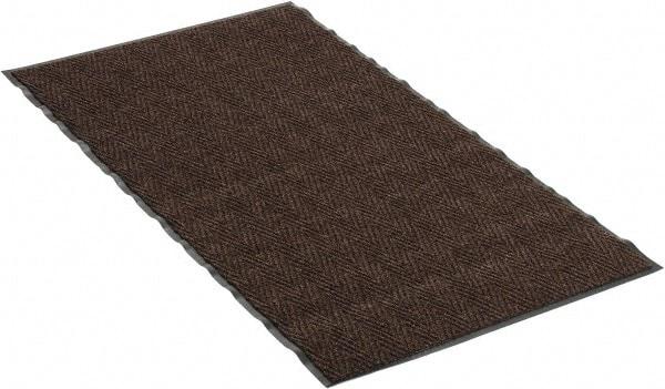 PRO-SAFE - 5 Ft. Long x 3 Ft. Wide, Poly Blended Carpet Surface, Chevron Ribbed Entrance Matting - 5/16 Inch Thick, Indoor, Medium Traffic, Vinyl, Brown, 4 Edged Side - USA Tool & Supply