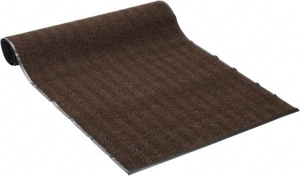 PRO-SAFE - 8 Ft. Long x 4 Ft. Wide, Poly Blended Carpet Surface, Chevron Ribbed Entrance Matting - 5/16 Inch Thick, Indoor, Medium Traffic, Vinyl, Brown, 4 Edged Side - USA Tool & Supply