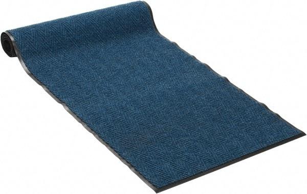 PRO-SAFE - 10 Ft. Long x 3 Ft. Wide, Poly Blended Carpet Surface, Chevron Ribbed Entrance Matting - 5/16 Inch Thick, Indoor, Medium Traffic, Vinyl, Blue, 4 Edged Side - USA Tool & Supply