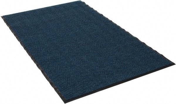 PRO-SAFE - 5 Ft. Long x 3 Ft. Wide, Poly Blended Carpet Surface, Chevron Ribbed Entrance Matting - 5/16 Inch Thick, Indoor, Medium Traffic, Vinyl, Blue, 4 Edged Side - USA Tool & Supply