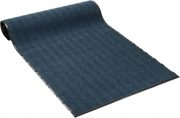 PRO-SAFE - 8 Ft. Long x 4 Ft. Wide, Poly Blended Carpet Surface, Chevron Ribbed Entrance Matting - 5/16 Inch Thick, Indoor, Medium Traffic, Vinyl, Blue, 4 Edged Side - USA Tool & Supply